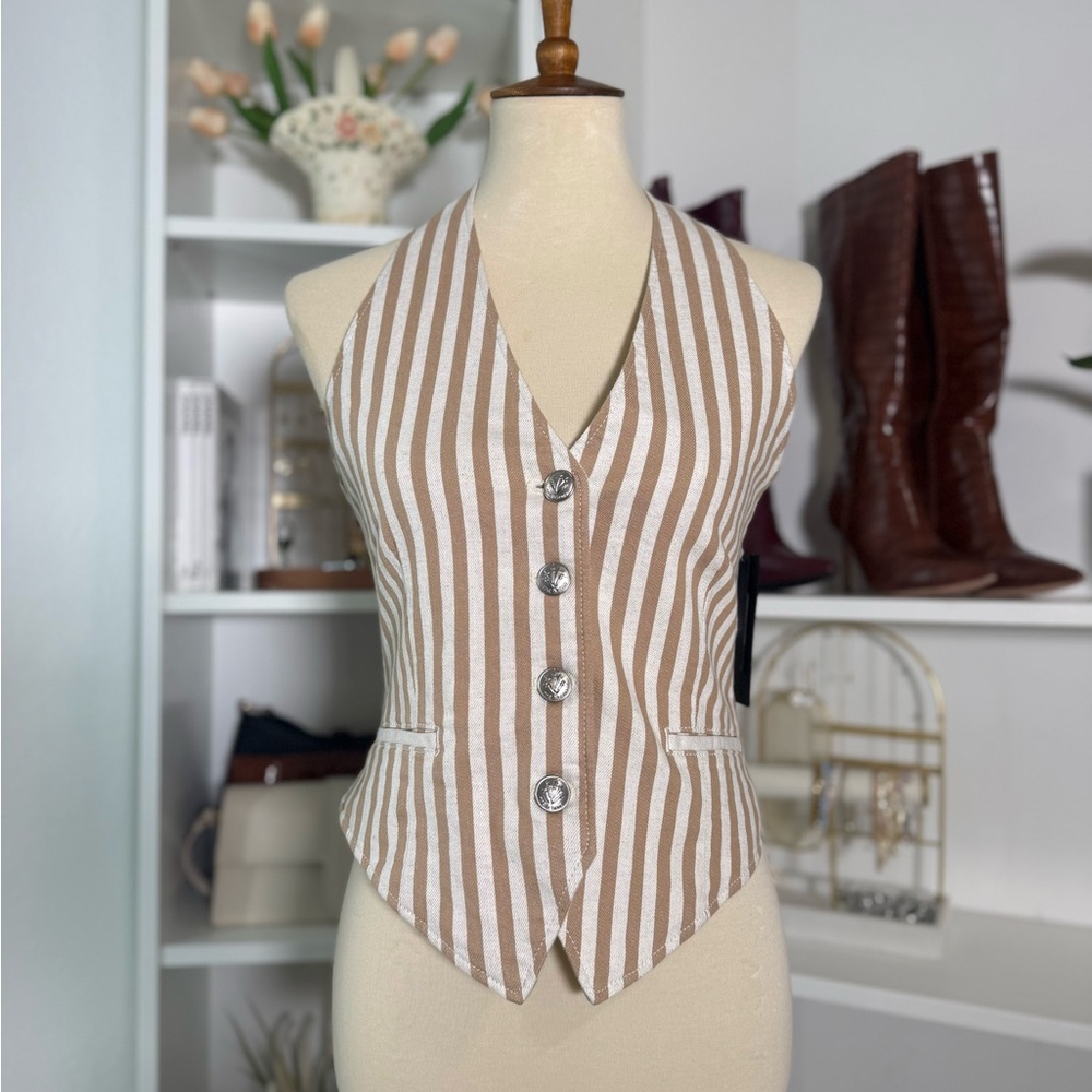 Rag & Bone Beige and White Striped Vest